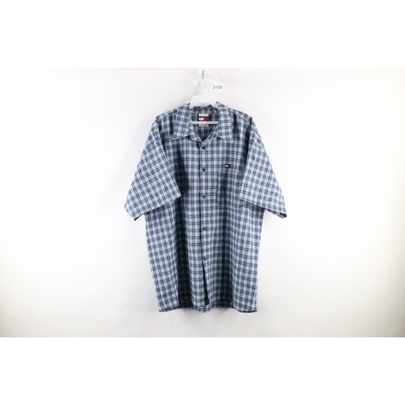 Vintage 90s Tommy Hilfiger Mens XL Checkered Plaid Collared Camp Button Shirt - Picture 1 of 9